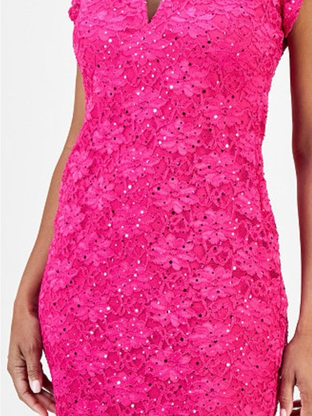 connected apparel Hot Pink Lace Mini Dress with Sequins